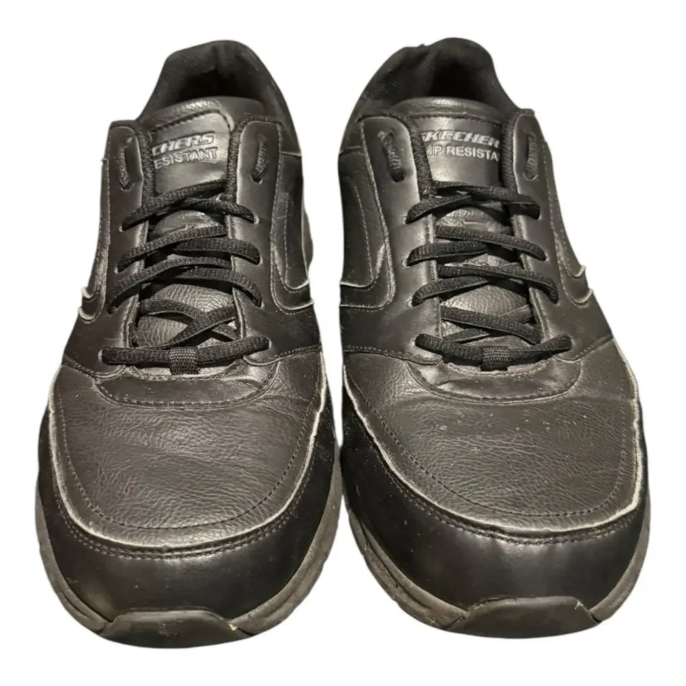 Skechers Men’s Work 77156 Memory Foam Slip Resistant Black Lace Shoes Size 14